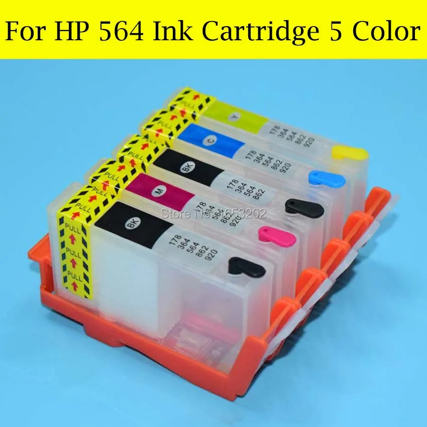 1 Set 5 Color HP564 Refill Ink Cartridge With ARC Chip For HP Photosmart C309A C309N C310A C5380 C6375 C6380 Printer