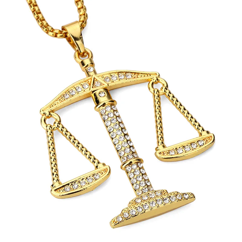 Hip Hop Jewelry Justice Balance Scales Pendant Necklace Men Women Rhinestone Rocket Pendant Necklace Gold Color Big Pendants