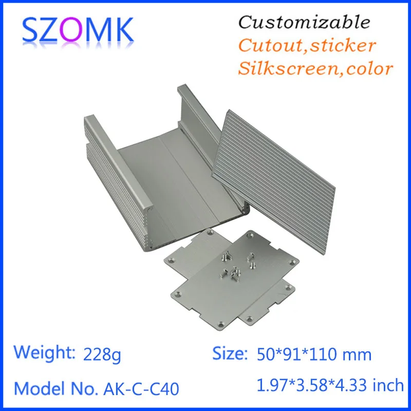 กล่องอุปกรณ์อิเล็กทรอนิกส์อลูมิเนียม1ชิ้นขนาด50*91*110มม. แผงหน้าปัดปรับแต่งได้สำหรับ PCB