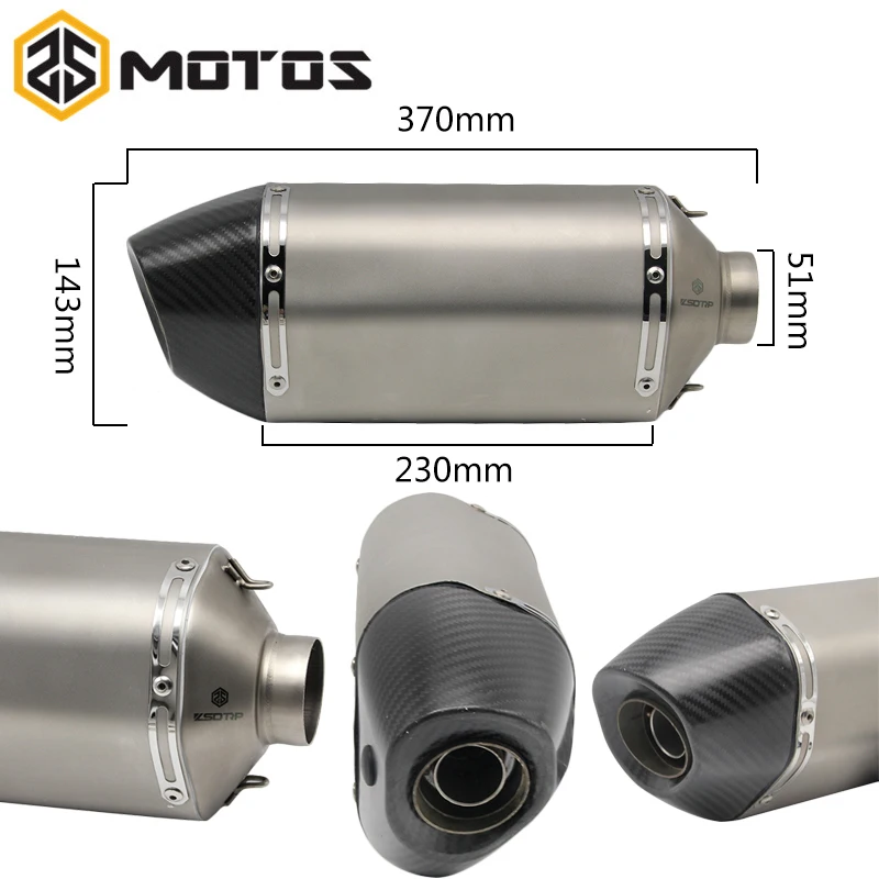 ZS MOTOS 51mm Motorcycle Motocross Exhaust Muffler Pipe Escape GP Dirt Bike Racing with DB Killer MT07 MT09 Z800 Z1000 YZF CBR