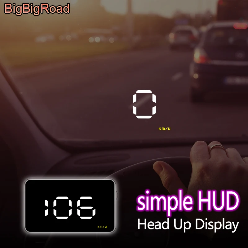 

BigBigRoad Car HUD Head Up Display OBDII 2 EUOBD Interface Speedometer Windscreen Projector speed voltage Fuel Alarming