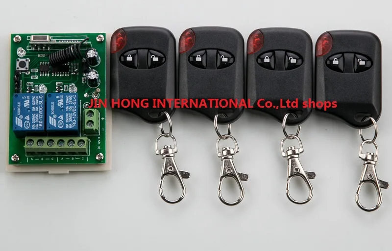 

Hot Sales DC 12V 10A 2CH 315MHz/433MHZ Wireless RF Remote Control Switch teleswitch 4 X Transmitter +1 X Receiver