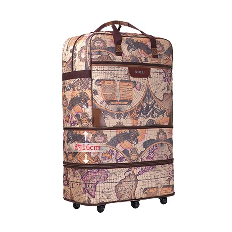 New Men 32 36 size Large capacity Oxford map style rolling luggage bag abroad to study Scalable trolley suitcase mala travel bag