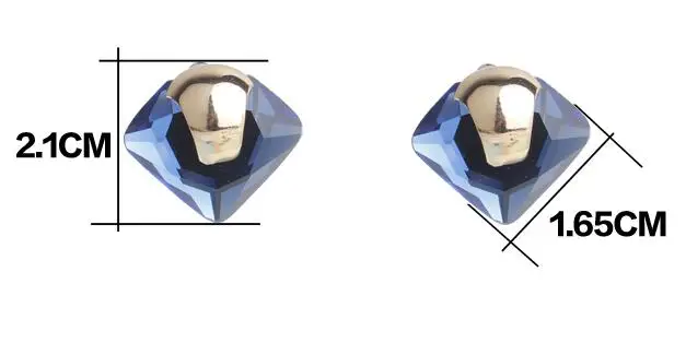 New Charm Fashion Jewelry Blue Crystal Rhinestone Square Stud Earrings New for Woman Gold Earrings Accessories brincos XY-E664