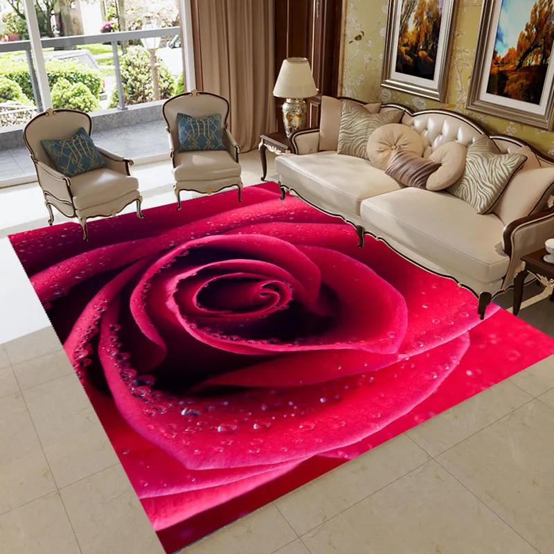 

3D Romantic Rose Printed Rugs Big Size Parlor Carpet Mat Soft Flannel Valentine's Day Home Decor Rug and Carpets for Living Room