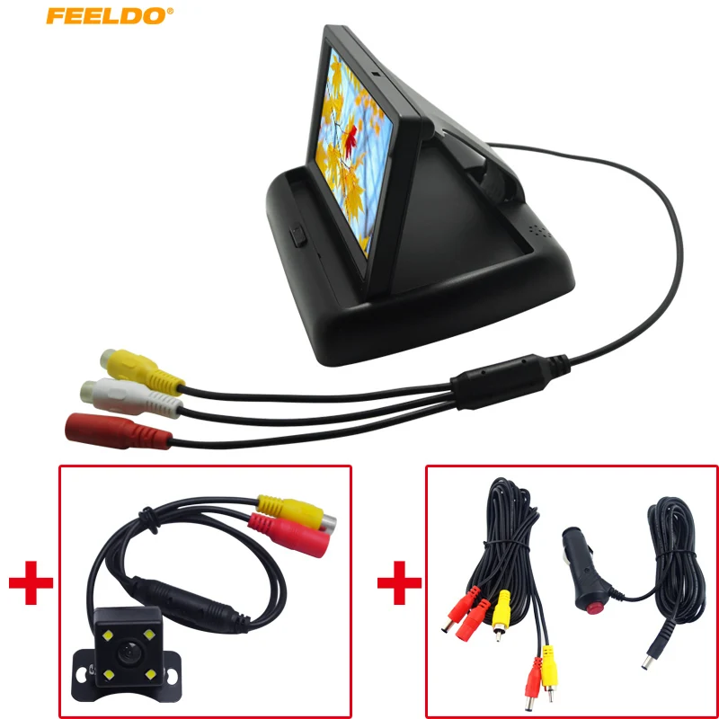 

FEELDO 4.3" Foldable TFT LCD Car Rearview Monitor With Reversing Backup Camera Video System Cigarette Lighter Optional #AM1535