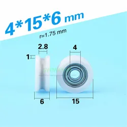 1pcs 4*15*6mm Nylon-coated plastic micro-bearing pulley, movable door and window, concave U-grooved guide wheel