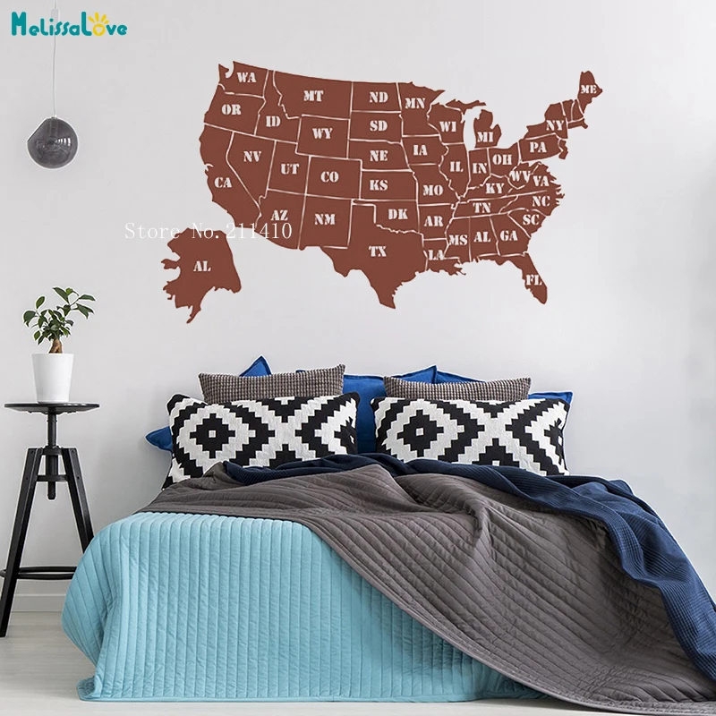 USA Map Wall Sticker with All States the Names Lounge Decals Decor Living Room Office Removable Nursery Art Murals YT746