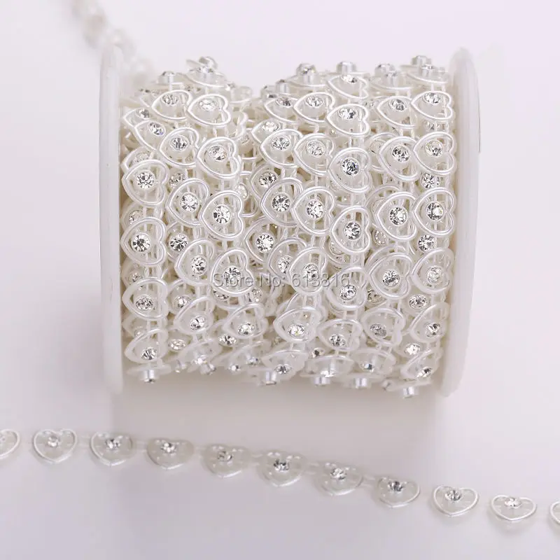 10yards Rhinestone Sewing Trim Flat Back Plastic ABS Pearl Beads String Beads Ivory Heart Shape Crystal Chain For Wedding Dress