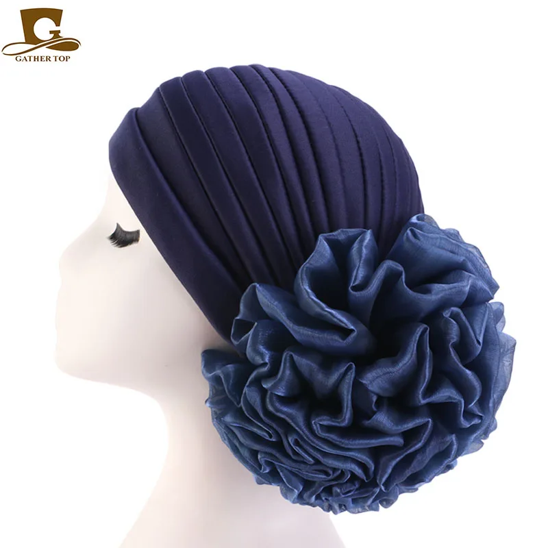 New fashion Women Luxury Flower Muslim Turban Wedding Party Cap Head Wrap Ladies Head Wear Beanie Hat Femme Hair Accessories