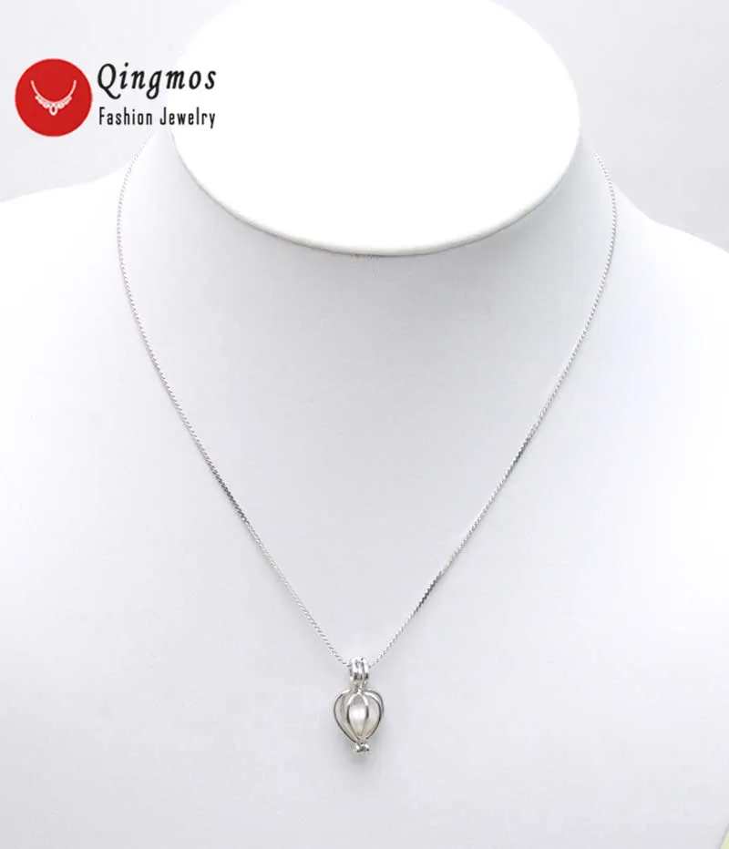 Qingmos 20mm Heart Pendant & Necklace for Women with White Natural Pearl Free 17\