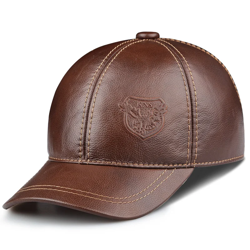 2021  good Genuine leather hat male first layer of cowhide autumn winter casual  thermal the middle age baseball cap hat for man