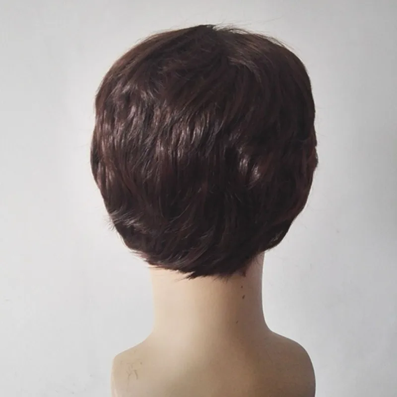Fei-Show Short Wig  Synthetic Heat Resistant Fiber Dark Brown Wavy Hair Male Man Hairpiece Black Hairpieces Light Brown Peruca