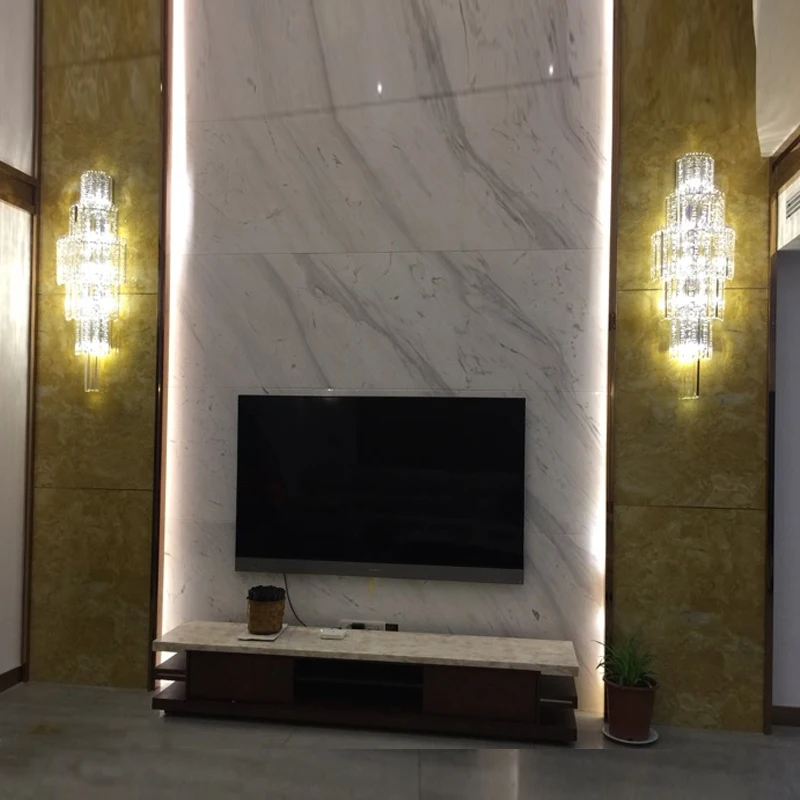 

Large Engineering Crystal Wall Lamp Hotel Lobby Crystal Wall Lamp Living Room Background Wall Light Europe Duplex Villa Luxury