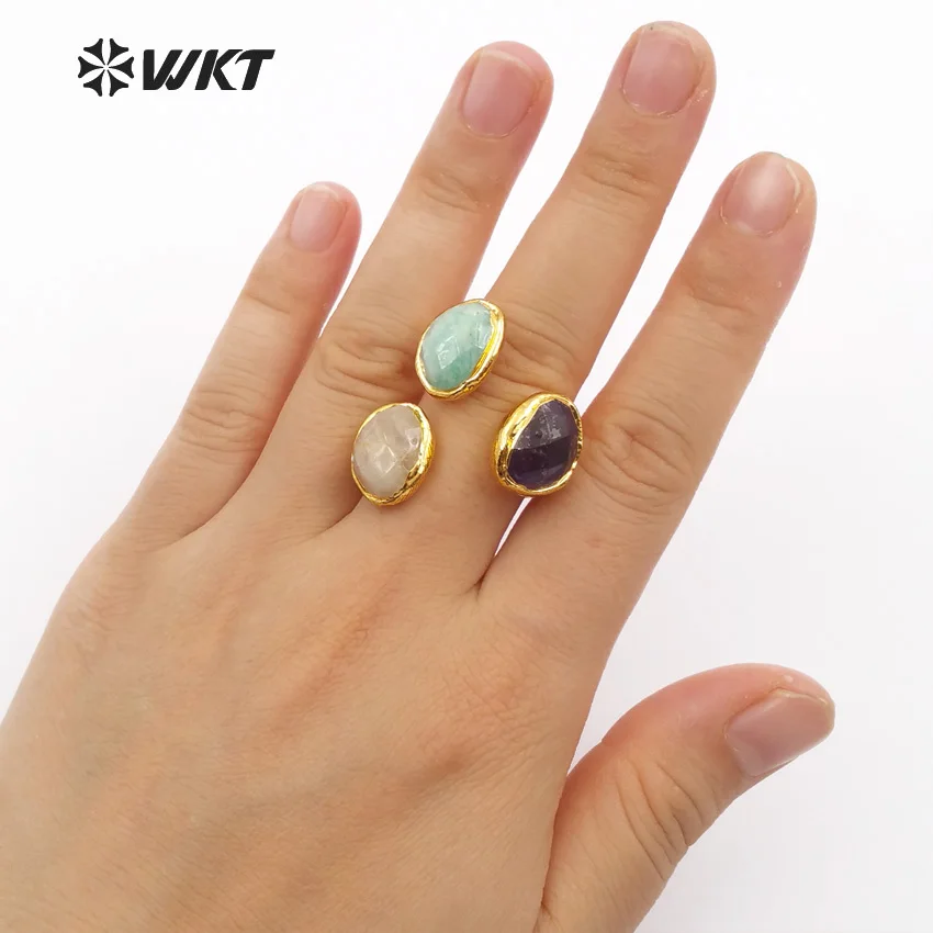 WT-R315 Vintage Design Natural Purpel Quartz Pink Quartz  Labradorite And Pearls Mix Rings Three Stone At Face Women Rings