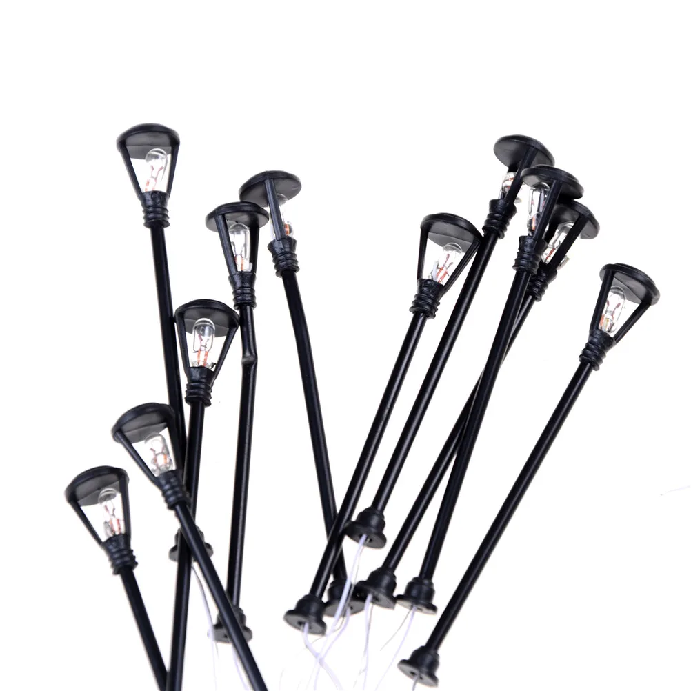 10pcs Model Garden Lamps Miniatures Scale 1:100 Black Model Layout Single Head Lights Lamppost Landscape Light Model Decoration