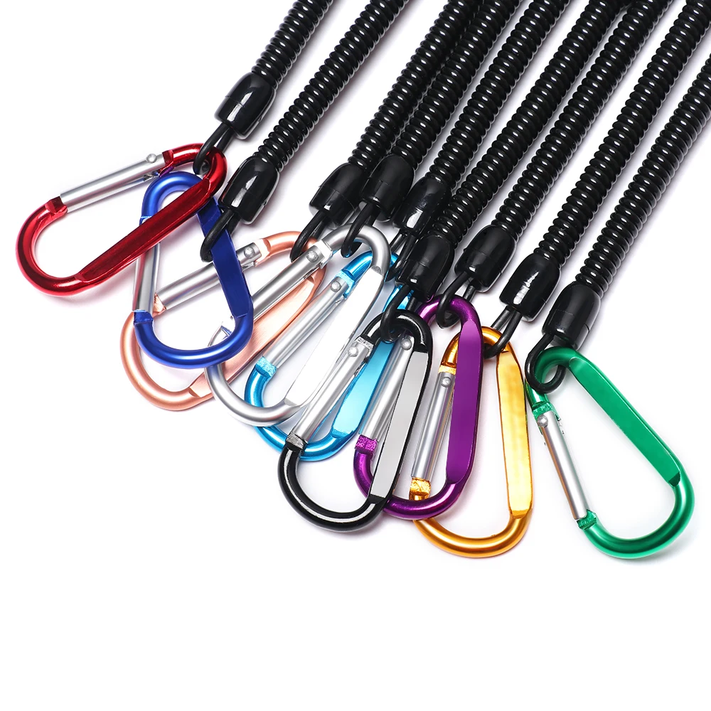 Camping Carabiner Keychain Plastic Retractable Tether Spring Elastic Rope Outdoor Portable Fishing Lanyards Security Gear Tool