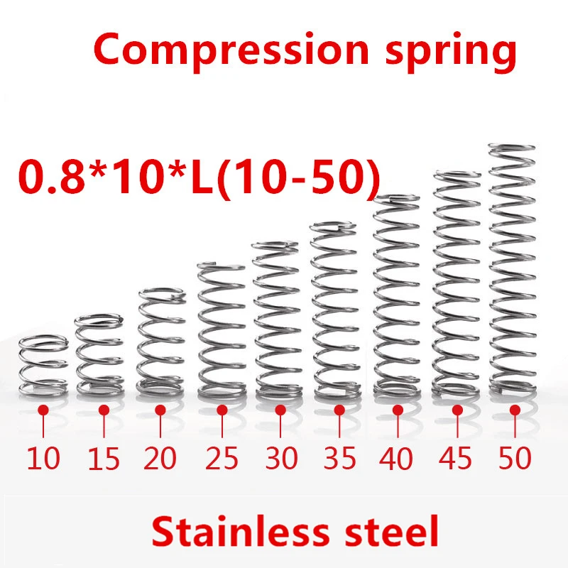 

50pcs/lot 0.8*10*10/15/20/25/30/35/40/45/50mm spring 0.8mm stainless steel Micro small Compression spring