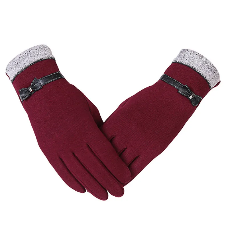 

KUYOMENS New Fashion Women Gloves Autumn Winter Cute Bow Warm warmer Mitts Full Finger Mittens Women Cashmere Female Gloves