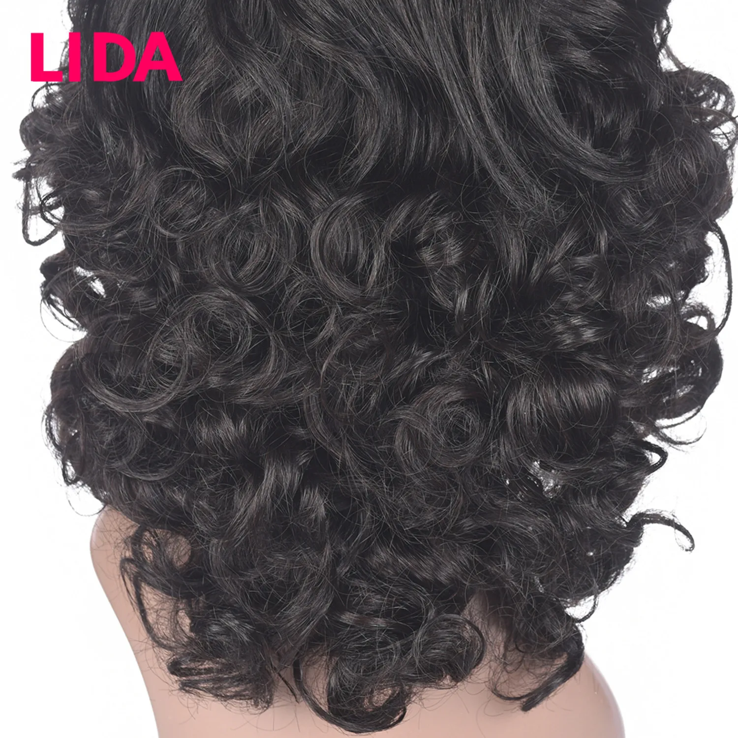 Lida-peruca malaia, cabelo humano, 150%, alta densidade, comprimento médio, 12 partes, cabelo encaracolado, não remy, feito em máquina