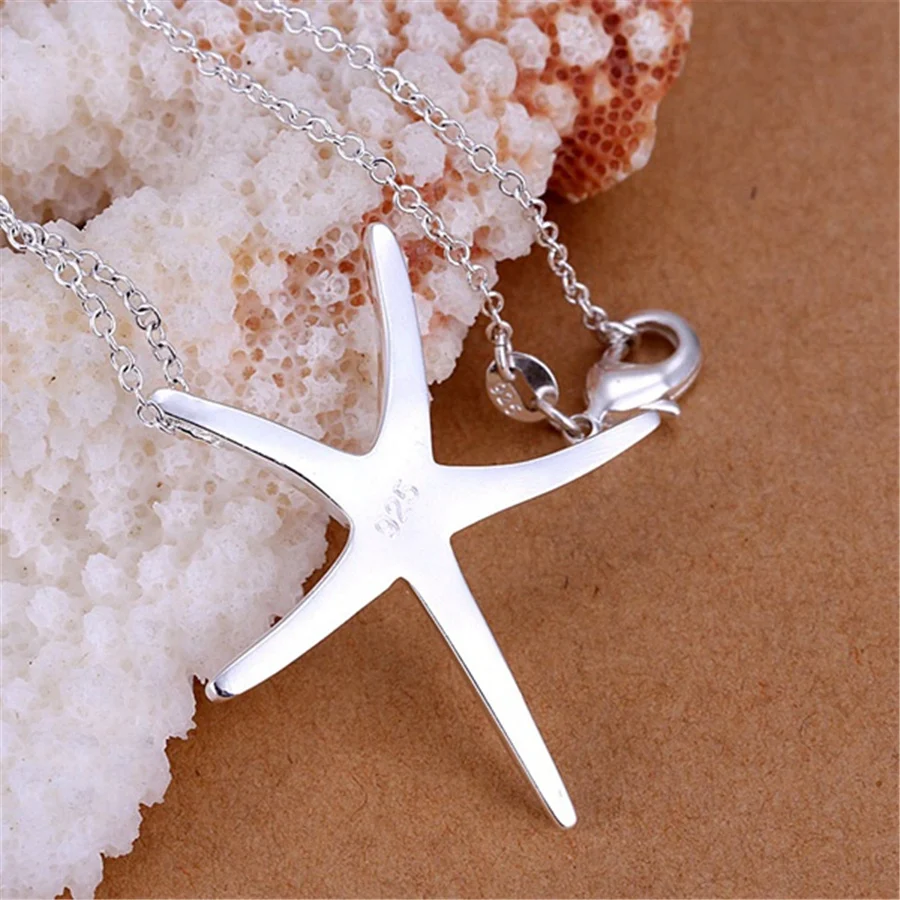 P027 Promotions Free shipping Beautiful fashion Elegant colorsilver charm Starfish Noble pendant pretty Girl Necklace jewelry