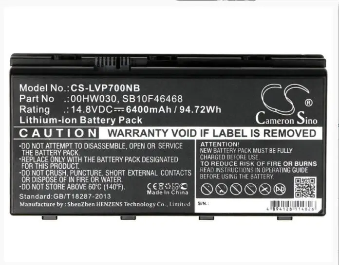 

Cameron Sino 6400mAh battery for LENOVO ThinkPad P70 Mobile Workstation Mobile Xeon Workstation 00HW030 4ICR18/65-2 4X50K14092