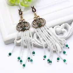 Vintage Bead Resin Earrings For Women Turkish Flower Tassel Pendant Earrings Jewelry Antique Gold Color India Ethnic Bijoux