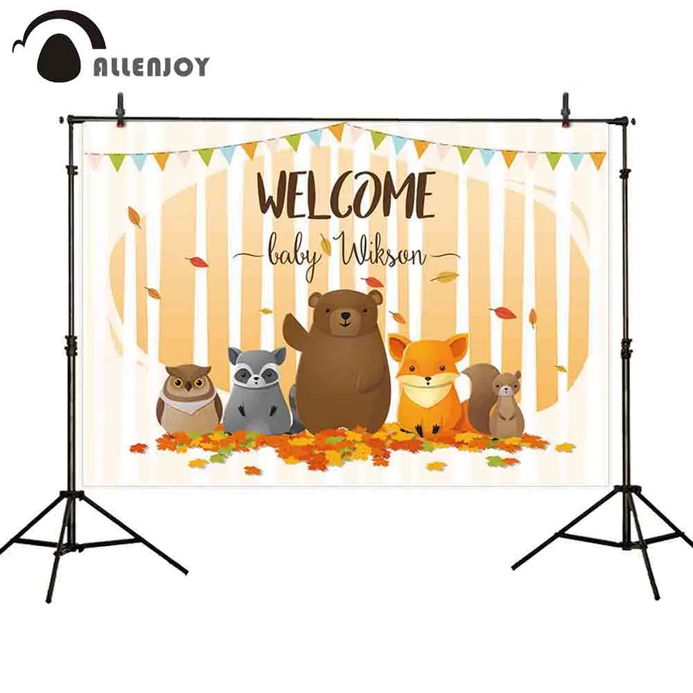 

Allenjoy woodland baby shower photography backdrop animal fall child custom party background for photo studio photocall props