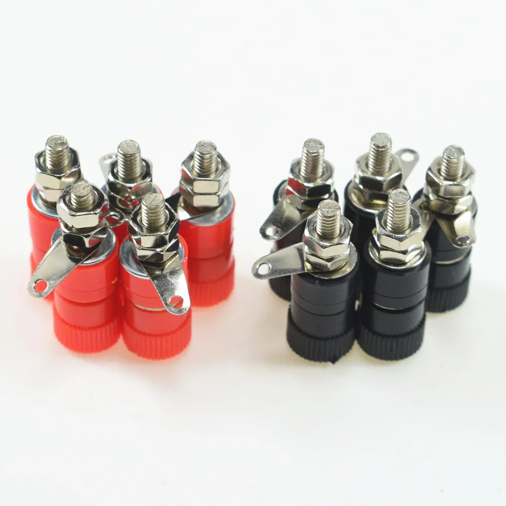 10pcs 4mm Banana Socket Nickel Plated Binding Post Nut Banana Plug Jack Connector Red  Black