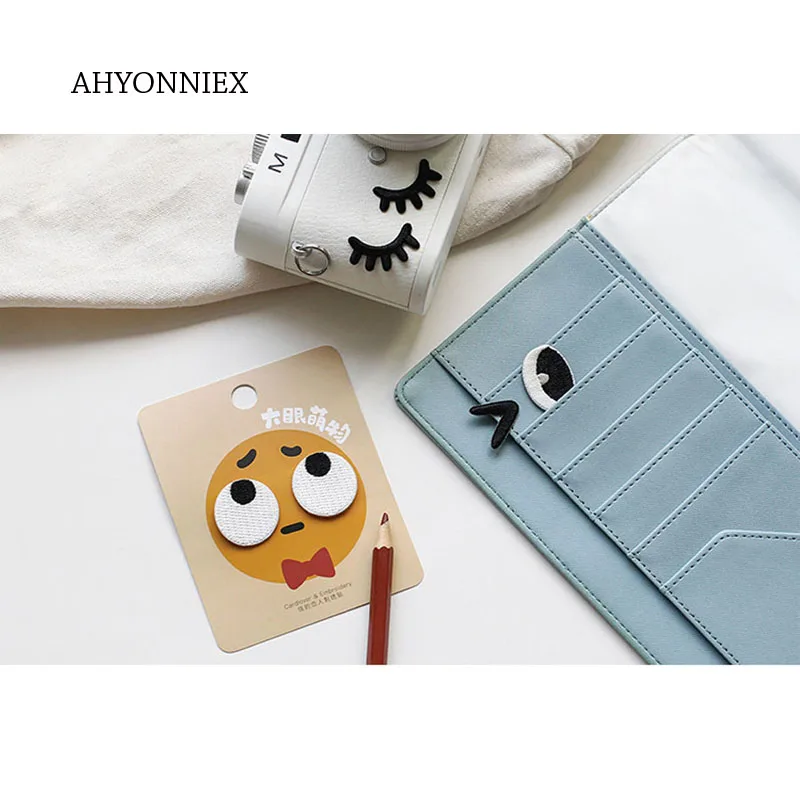 AHYONNIEX 1 Pair Eyes Embroidery Repair Patches Bag Jacket Jeans Cartoon Iron On Patches for Clothes Small Glue Sticker