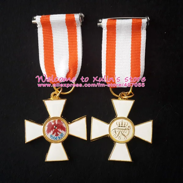 XDM0026 Prussian Order of the Red Eagle 3rd Class with Orange White Ribbon Prussian Royal Order Gold Cross Pattee Enameled White