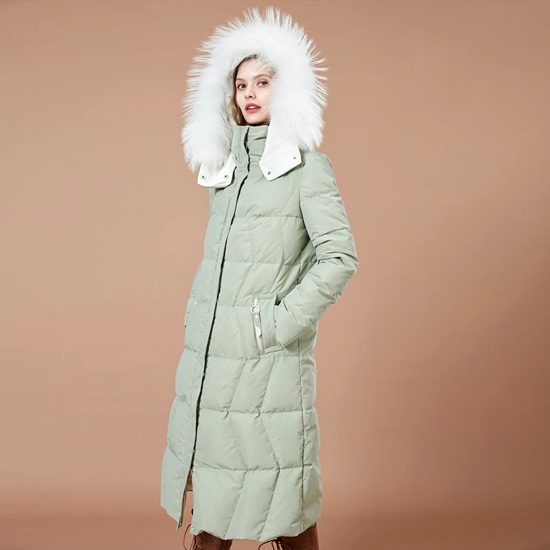 ARTKA 2018 New Women Long Thick Fur Collar Hooded 90% White Duck Down Winter Coat Warm Solid Outerwear YK10784D