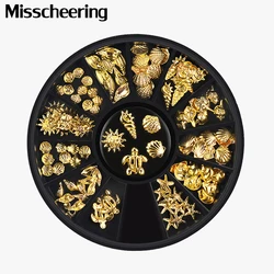 1 Box Gold Ozean Thema Metall Studs Meer Starfish Shell Schildkröte Scheibe Flakes 3d Nail art Dekoration In Rad DIY UV Maniküre Werkzeuge