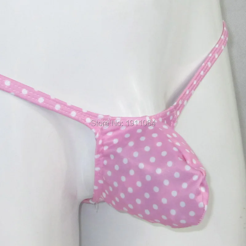 Mens Pouch Thong Bulge Enhancer Low Rise T Back Pink Dots prints G4034