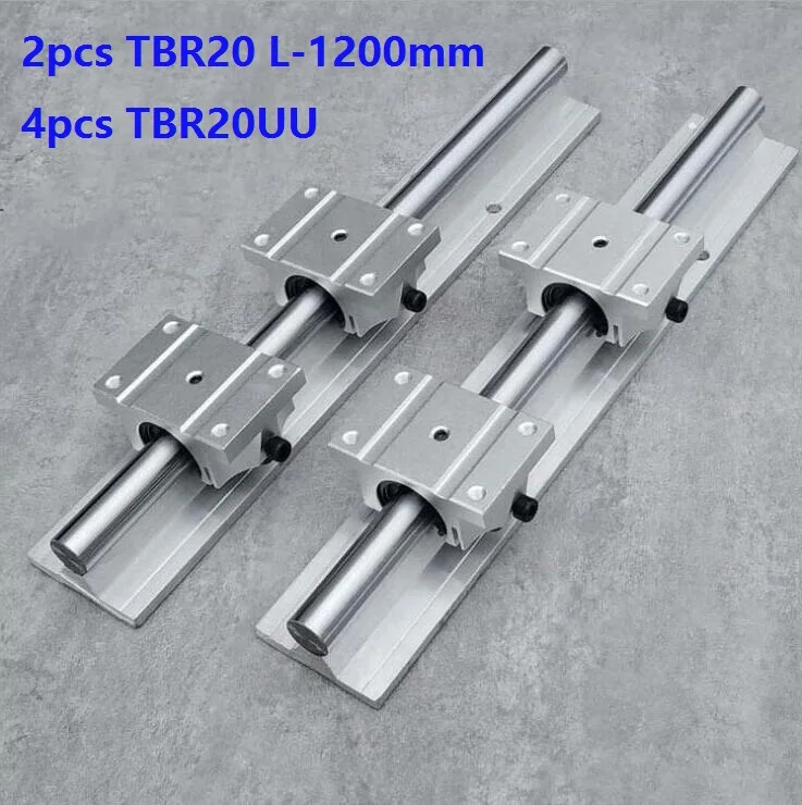 2pcs TBR20 L-1200mm support rail linear guide + 4pcs TBR20UU linear bearing blocks for CNC router parts