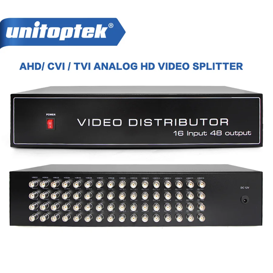 

16 To 48CH Video Splitter/HD Distributor BNC 16Pcs Input 48Pcs Output,Support AHD/CVI/TVI Camera In&Out,Distance Max To 600M