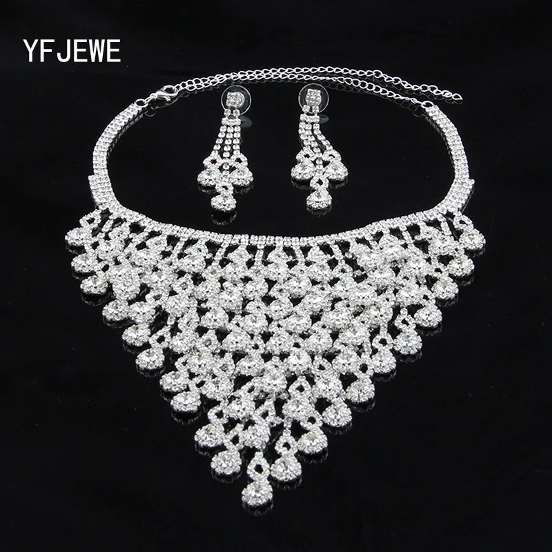 

YFJEWE Fashion Silver Plated Crystal Pendants Necklace Earrings set Wedding Accessories Bridal Jewelry Sets For Women #N149