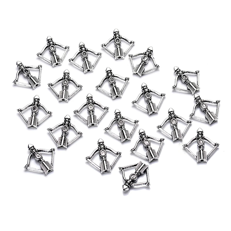 10pcs/lot Zinc Alloy Antique Vintage Silver Plated Crossbow Charm Spacers Beads for Bracelet Necklace DIY Jewelry Making