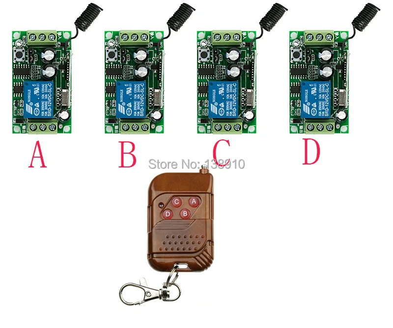 

Hot Sales DC12V 1CH 10A Remote Control Switches Lighting LED Lamp ON OFF 4 Receiver 1Transmitter /lamp/ window/Garage Doors