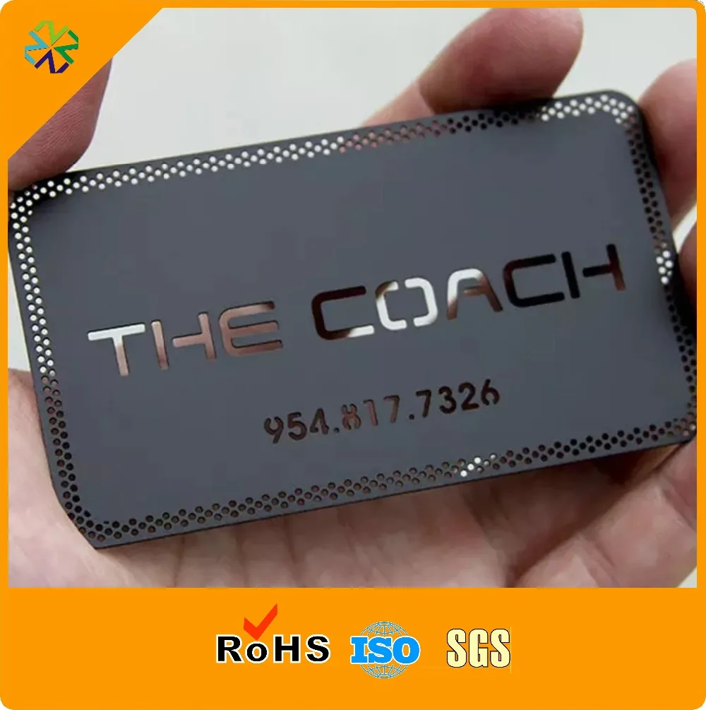

(100pcs/lot)hole punched cutting through black stainless steel metal printing cards