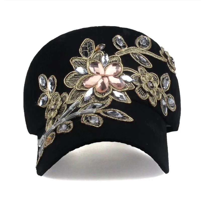 [YARBUU] Brand Baseball Cap With Flower Canvas Snapback Caps For Women Female Cap Hat High Quality Rhinestone Denim Cap