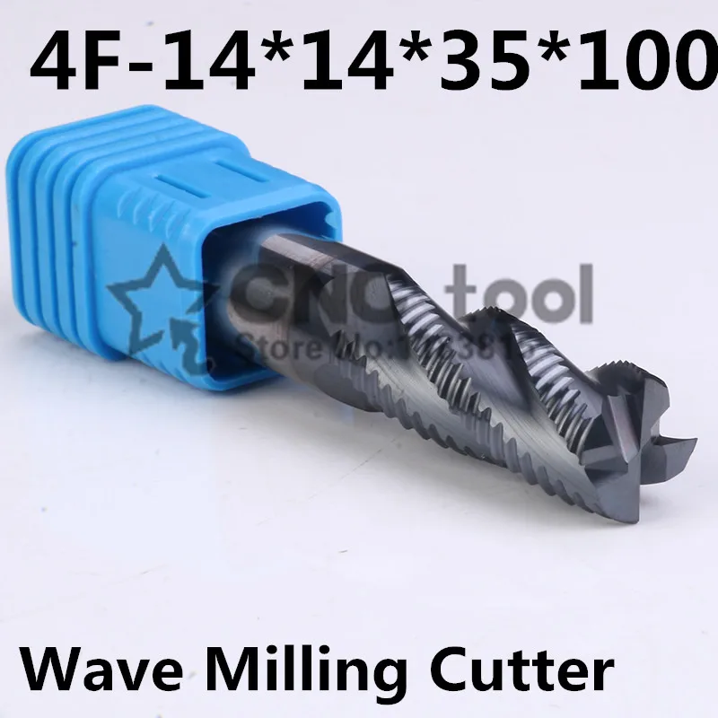 wave carbide milling cutter 4F-14.0MM,14*14*35*100MM alloy Rough milling cutter ,CNC milling machine,CNC milling tools, Nc tool