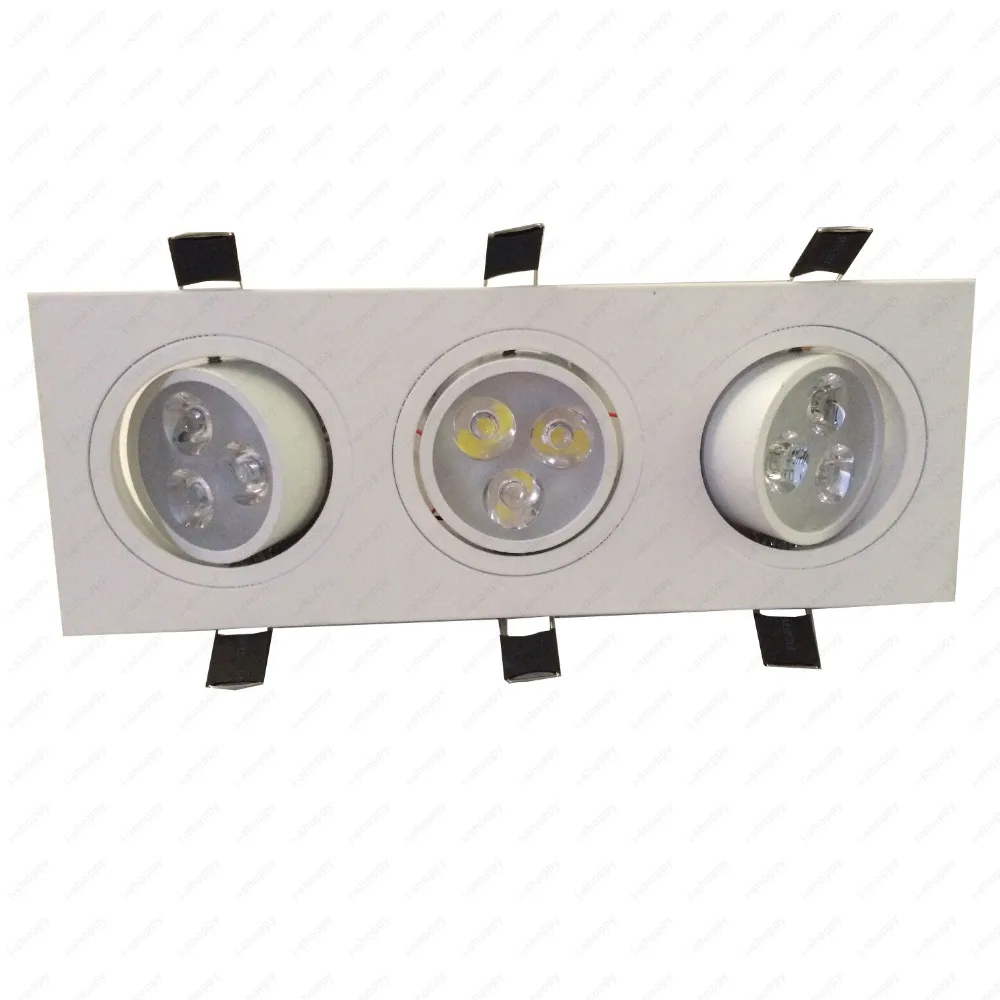 Dimmable/Not 9W LED Ceiling Light Rectangle Triple Head Lamp Office Hotel Lobby Store Living Room White Shell