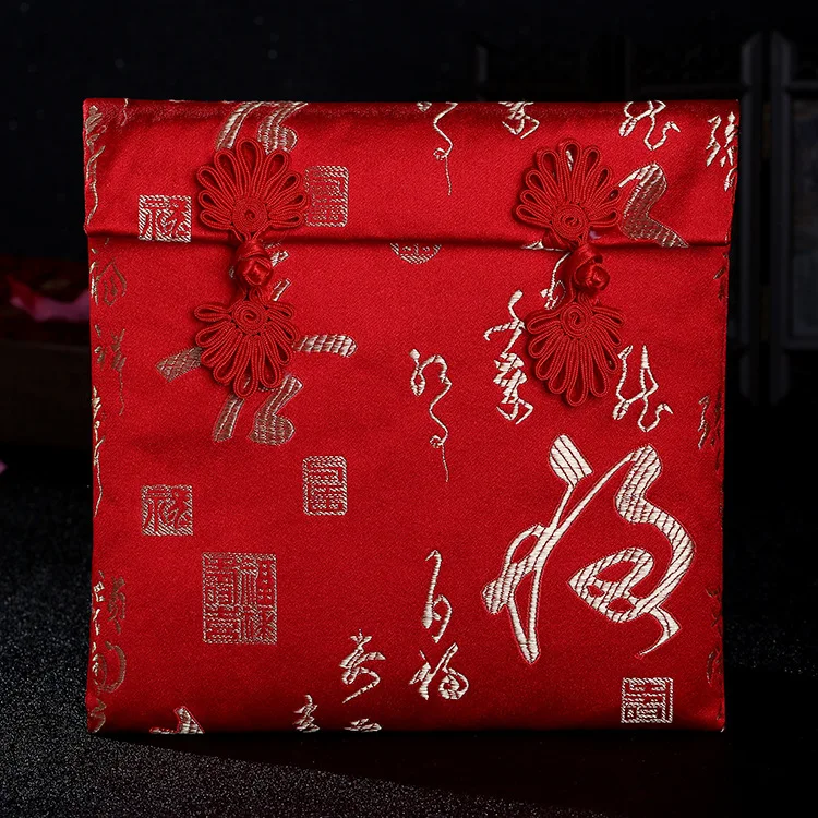 New Year Large Size Woven Red Rope Red Envelope Exquisite Dargon Pattern/floral High Grade Brocade Joyous Wedding Red Pocket