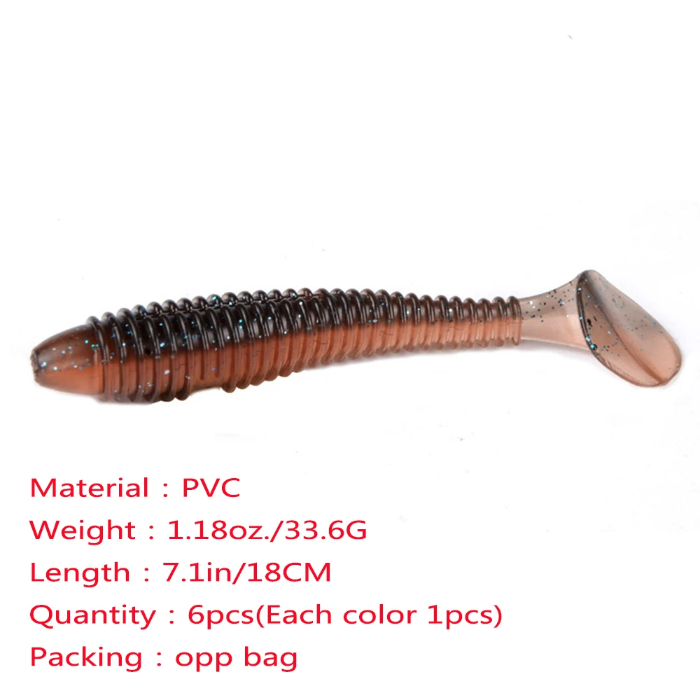 6pcs/Lot 18cm/33.6g Artificial Tube with Paddle Tail Soft Plastic Baits for Fishing Big Game Free Shipping