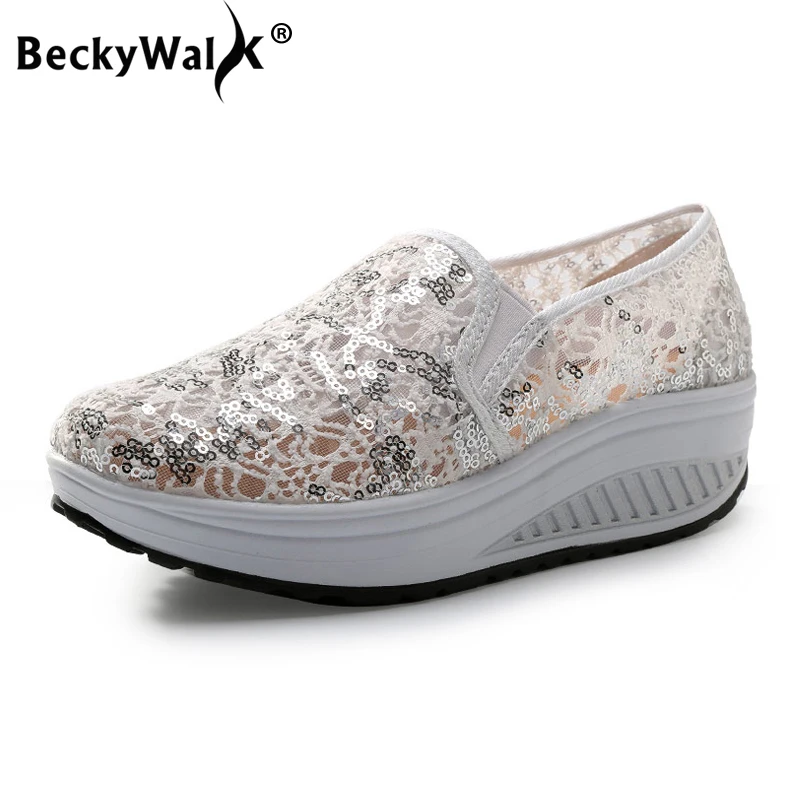 BeckyWalk Spring Women Flats Women Platform Sneakers Ladies Creepers Breathable Mesh Shoes Woman Footwear Walking Shoes WSH2928