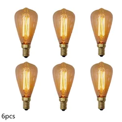 6 sztuk/partia żarówka lampa Edison reprodukcja 40 Watt E14 ST48 ściemnialna żarówka Vintage Edison żarówka 40 W ciepły biały 220-240V