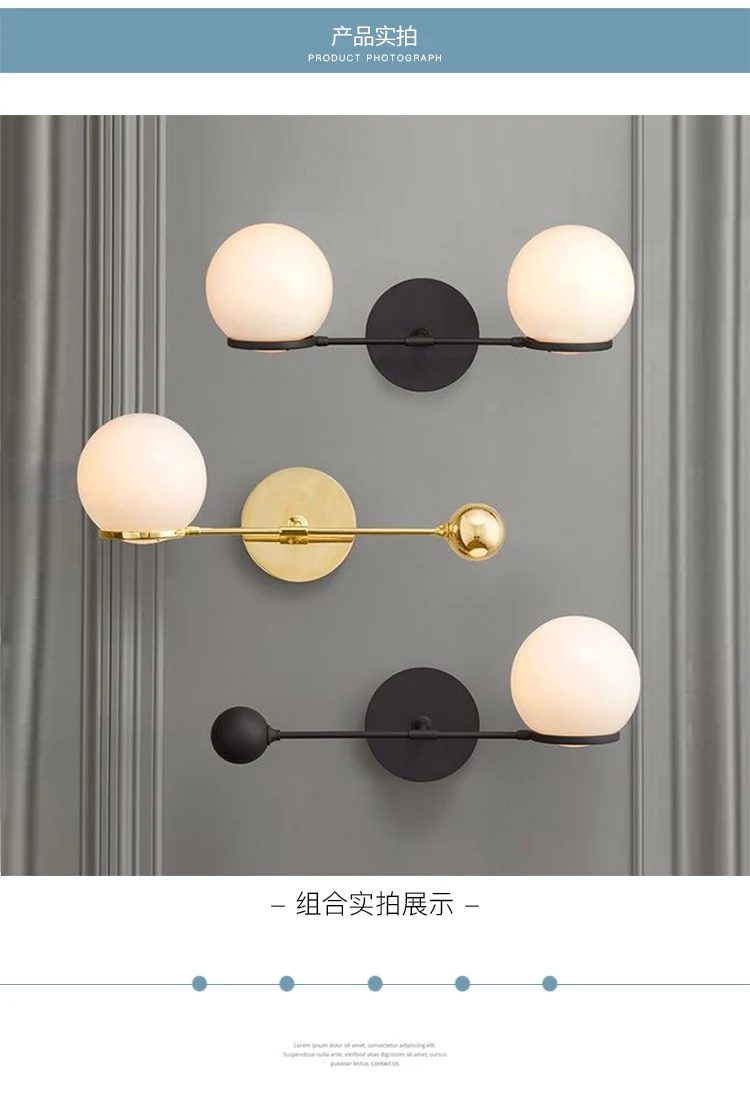 Contrapesso LED-Wandleuchte, moderne Kugel-Glas-Tischlampe, goldfarben/schwarz, LED für Heimdekoration, Nachttisch, Wohnzimmer, G4-Lampe im Loft-Stil – Detail 8