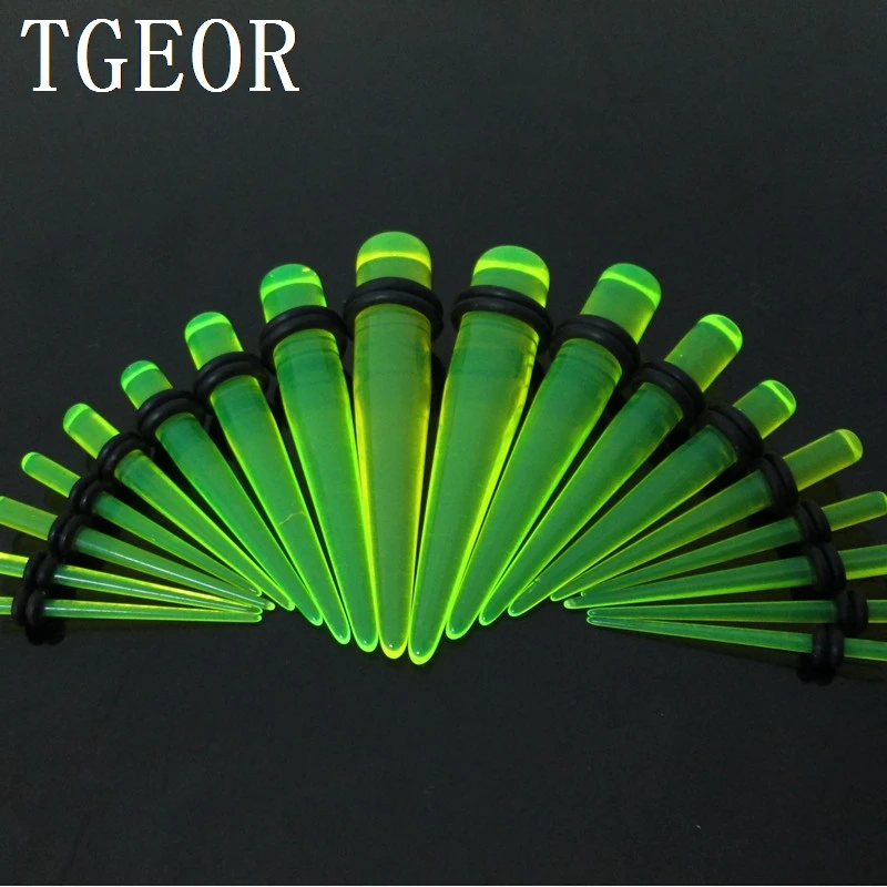 

wholesale Fashion Small MOQ 180pcs mixed 9 gauges clear green ear taper UV acrylic ear expander Hot free shipping