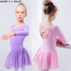 Girls Ballet Dress Gymnastics Leotard Long Sleeve Kids Child Pink Ballet Clothing Dance Wear With Chiffon Skirts For Girls